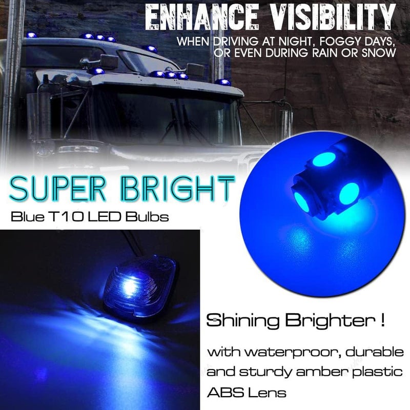 GLOFE 5X Black Smoke Lens Cab Roof Marker Running Lamps w/Blue LED Lights Compatible with Ford F150 F250 F350 F450 F550 F650 F750 E150 E250 E350 E450 1999-2016 Super Duty Pickup Trucks - Image 2